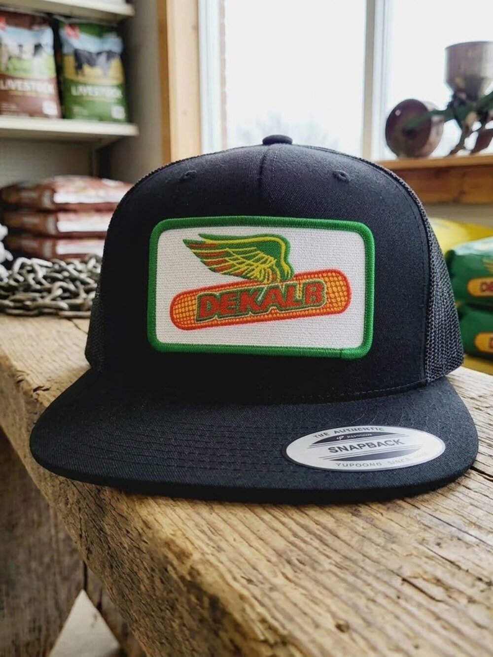 Retro DeKalb Seed Corn Hat Winged Ear Agriculture Black Yupoong Snapback Cap USA